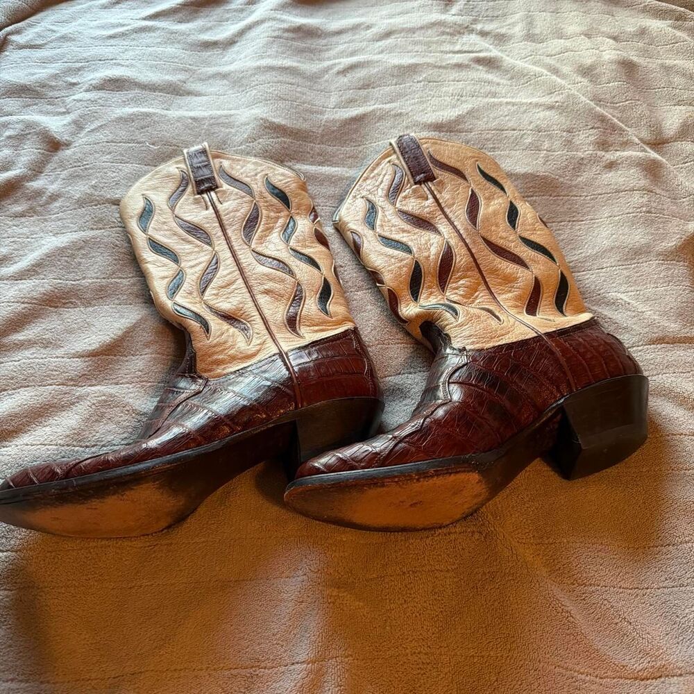 Tony Lama Hornback Caiman Alligator and Leather Cowboy Boots R13103L Imperfect